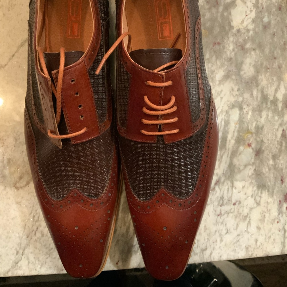 Steven Land Shoes - Two-Tone Leather Wingtip Derby Dress Shoe Brown